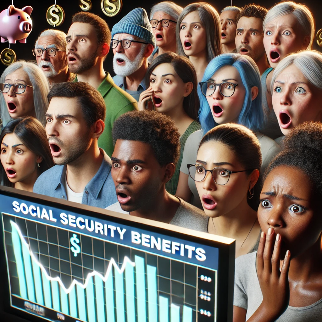 multigenerational people shocking steering at social security benefits bar chart